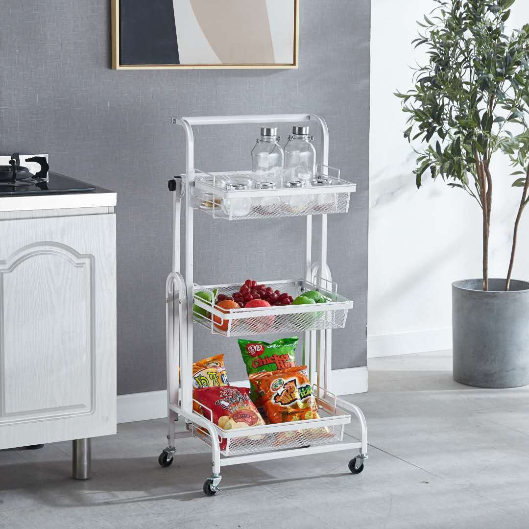 Premium 3 Tier Steel White Adjustable Kitchen Cart Multi-Functional Shelves Portable Storage Organizer with Wheels - image7