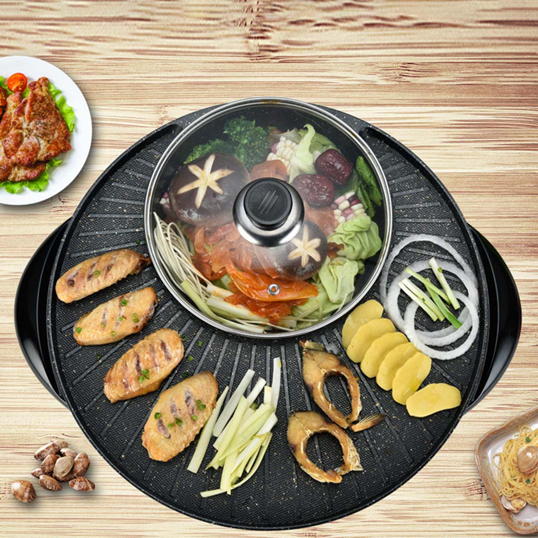 Premium 2 in 1 Electric Stone Coated Teppanyaki Grill Plate Steamboat Hotpot 3-5 Person - image7