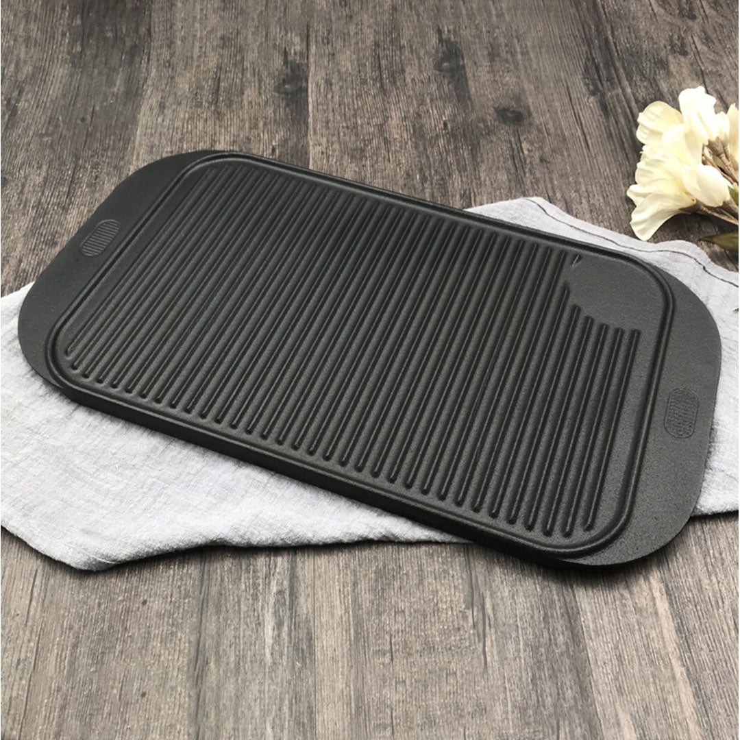 Premium 47cm Cast Iron Ridged Griddle Hot Plate Grill Pan BBQ Stovetop - image7