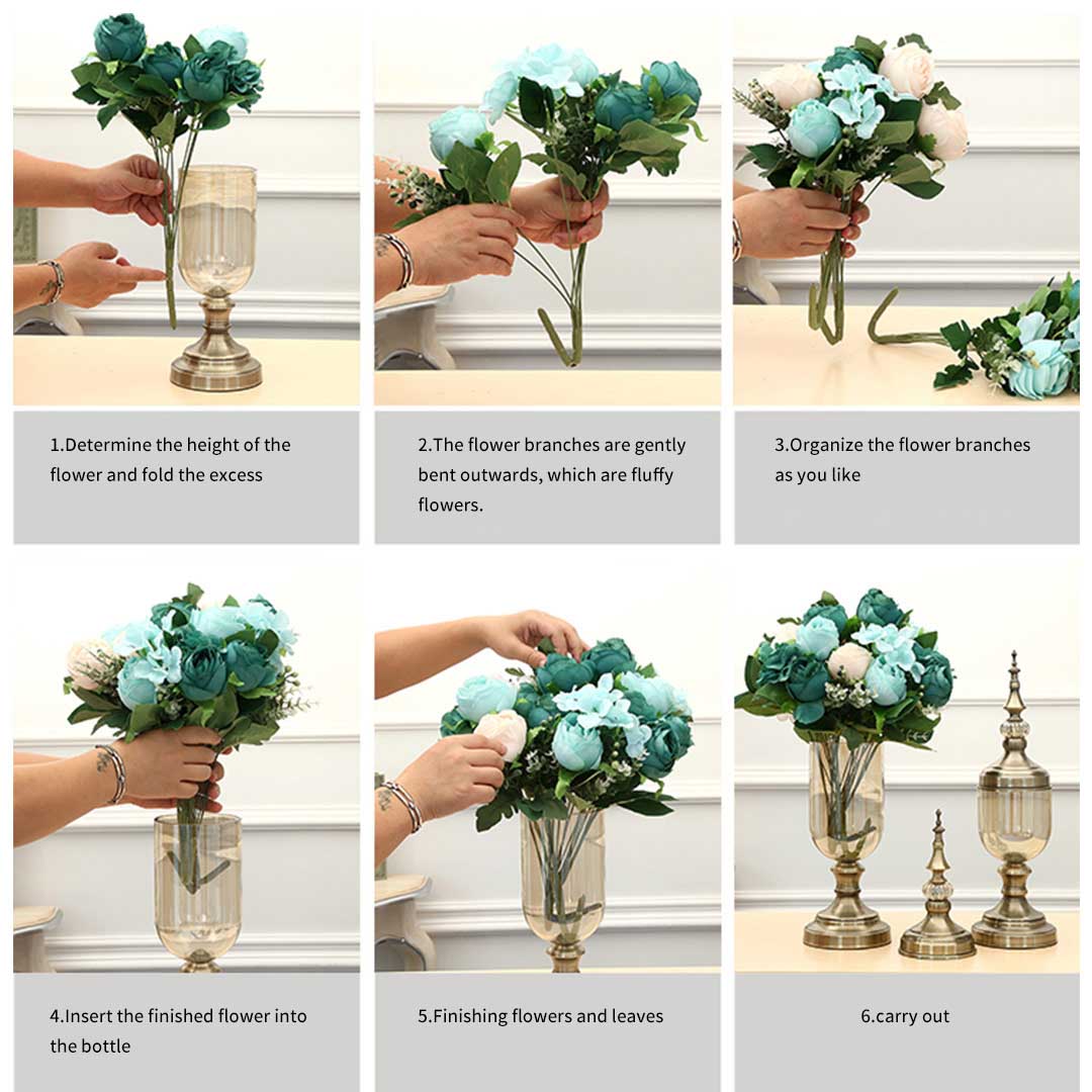 Premium 2x Clear Glass Flower Vase with Lid and White Flower Filler Vase Bronze Set - image7