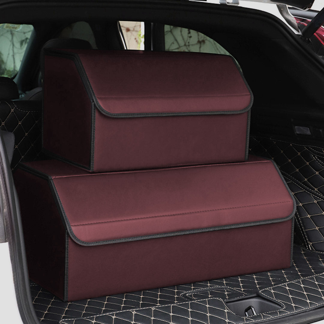 Premium Leather Car Boot Collapsible Foldable Trunk Cargo Organizer Portable Storage Box Red Medium - image8