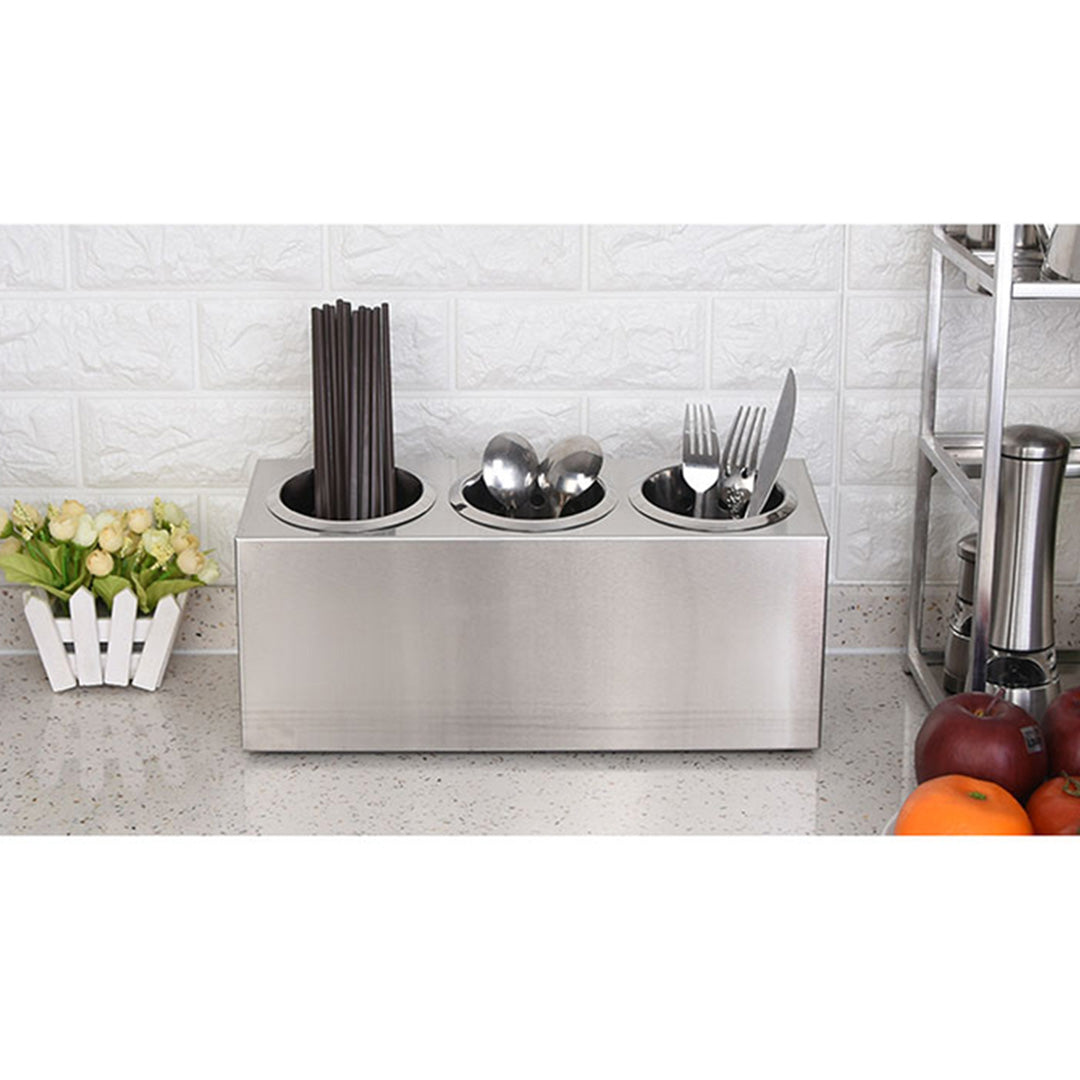 Premium 2X 18/10 Stainless Steel Commercial Conical Utensils Cutlery Holder with 3 Holes - image8