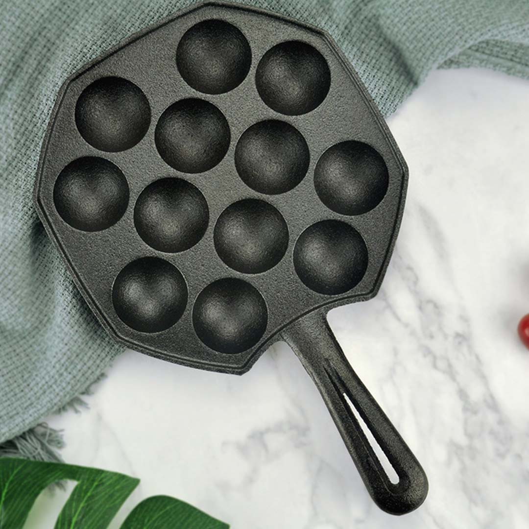 Premium 2X 18CM Cast Iron Takoyaki Fry Pan Octopus Balls Maker 12 Hole Cavities Grill Mold - image8