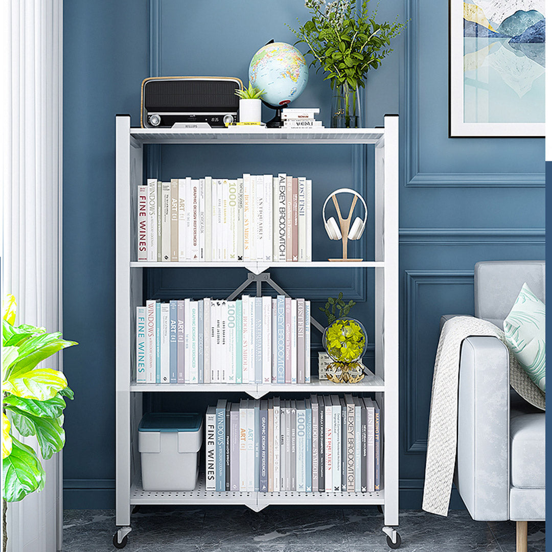 Premium 2X 4 Tier Steel White Foldable Display Stand Multi-Functional Shelves Portable Storage Organizer with Wheels - image8