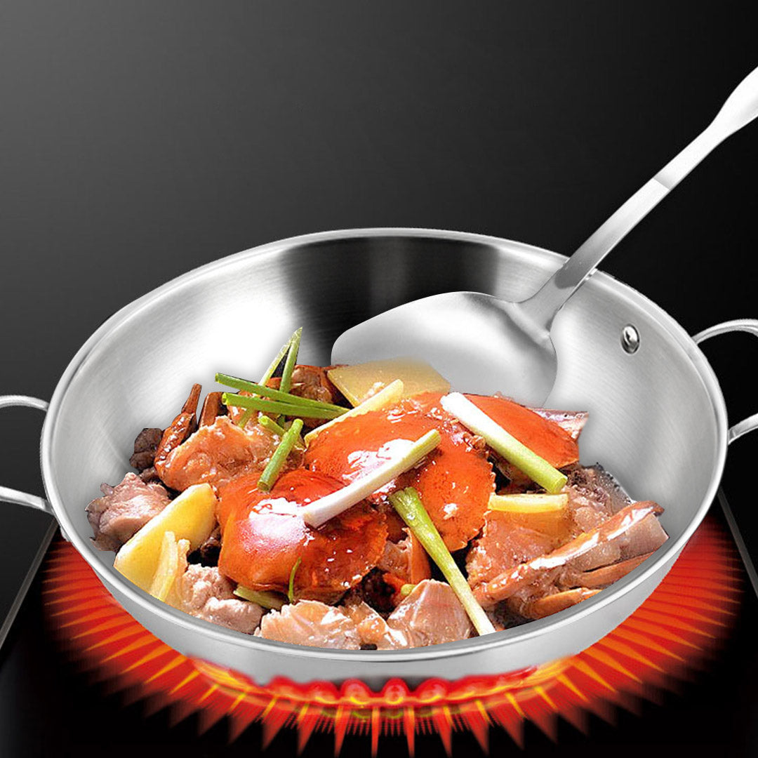 Premium 2X 3-Ply 42cm Stainless Steel Double Handle Wok Frying Fry Pan Skillet with Lid - image9