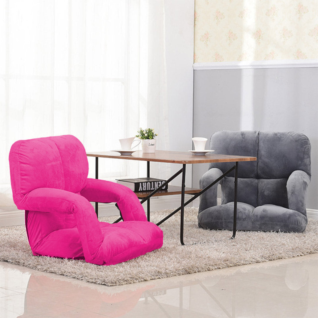 Premium 4X Foldable Lounge Cushion Adjustable Floor Lazy Recliner Chair with Armrest Pink - image9