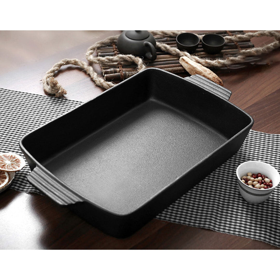 Premium 2X 38cm Cast Iron Rectangle Bread Cake Baking Dish Lasagna Roasting Pan - image9