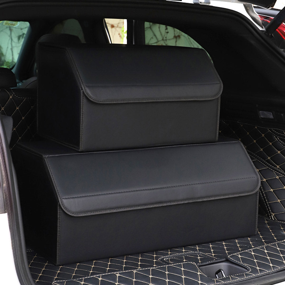 Premium 4X Leather Car Boot Collapsible Foldable Trunk Cargo Organizer Portable Storage Box Black Large - image9