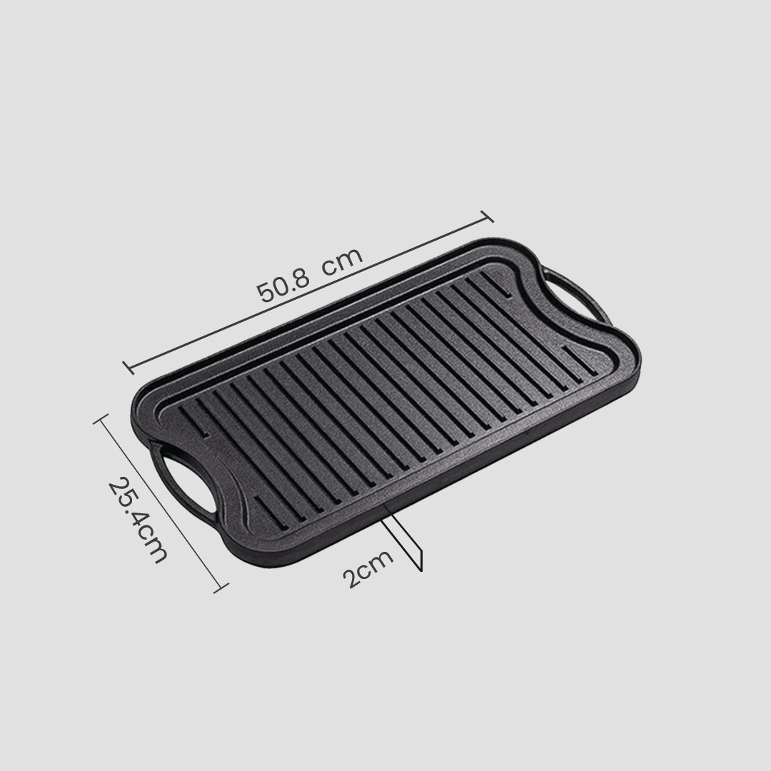 Premium 2X 50.8cm Cast Iron Ridged Griddle Hot Plate Grill Pan BBQ Stovetop - image9