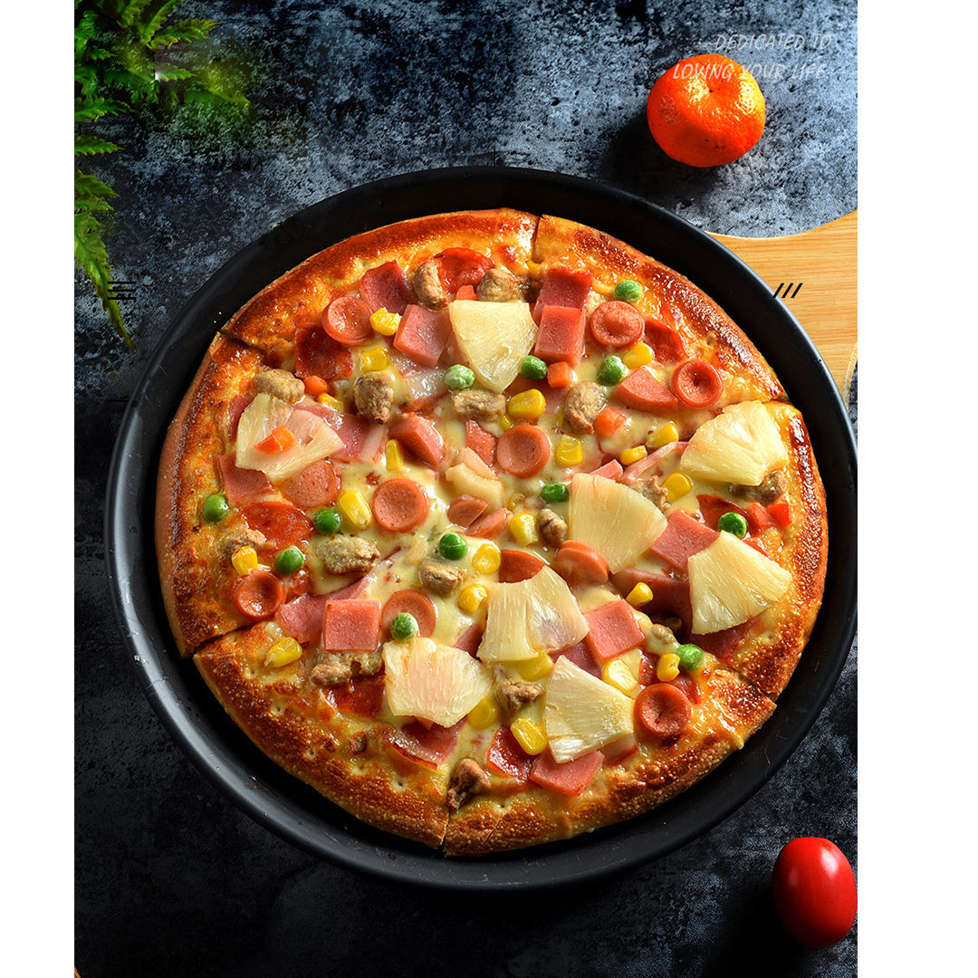 Premium Round Black Steel Non-stick Pizza Tray Oven Baking Plate Pan Set - image9