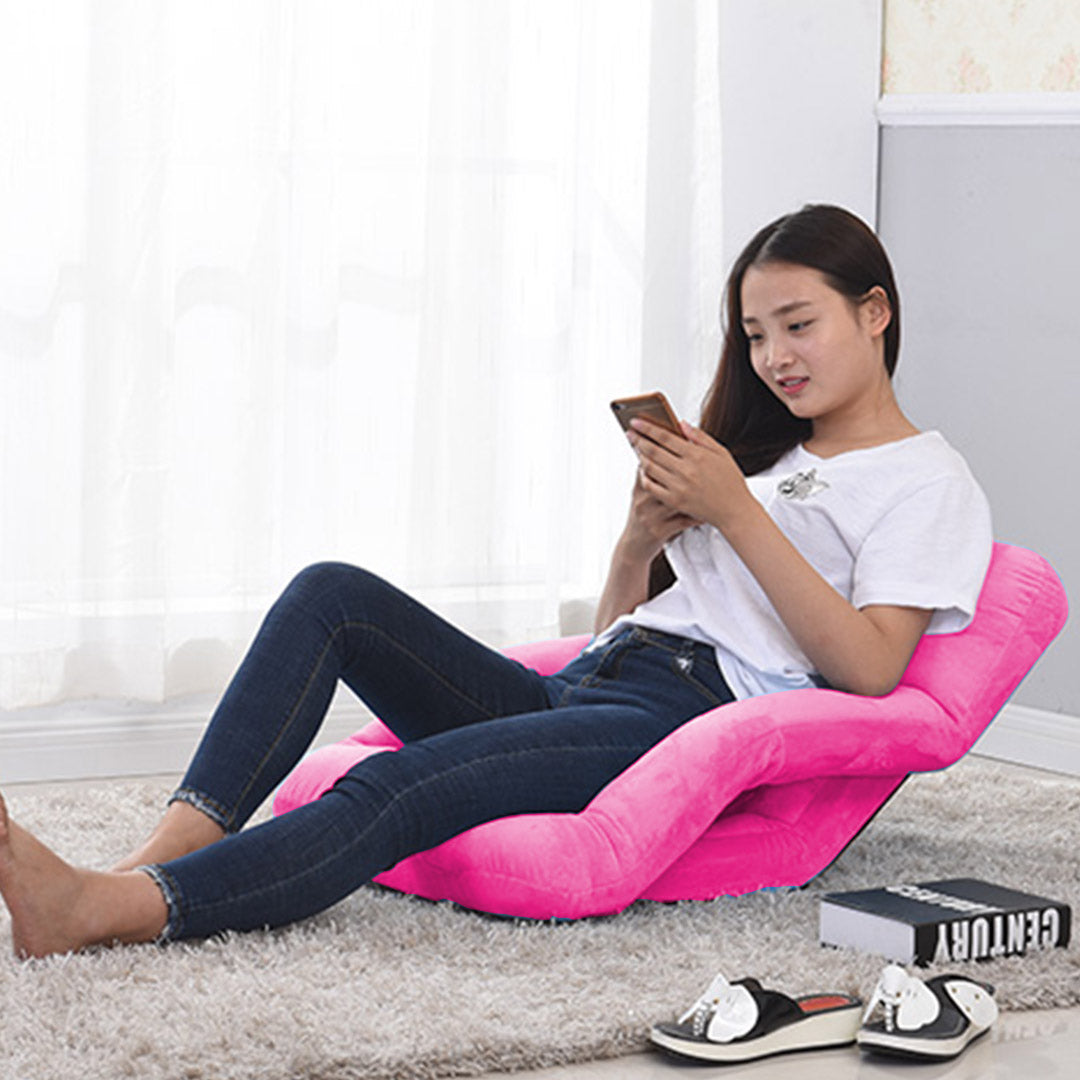 Premium 4X Foldable Lounge Cushion Adjustable Floor Lazy Recliner Chair with Armrest Pink - image10