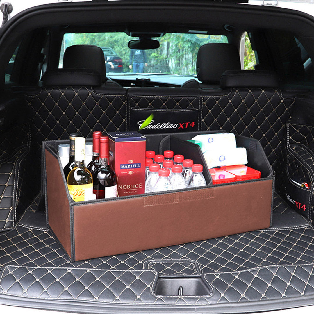 Premium 4X Leather Car Boot Collapsible Foldable Trunk Cargo Organizer Portable Storage Box Coffee Medium - image10