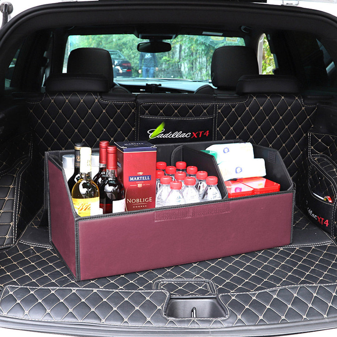 Premium 2X Leather Car Boot Collapsible Foldable Trunk Cargo Organizer Portable Storage Box Red Large - image10