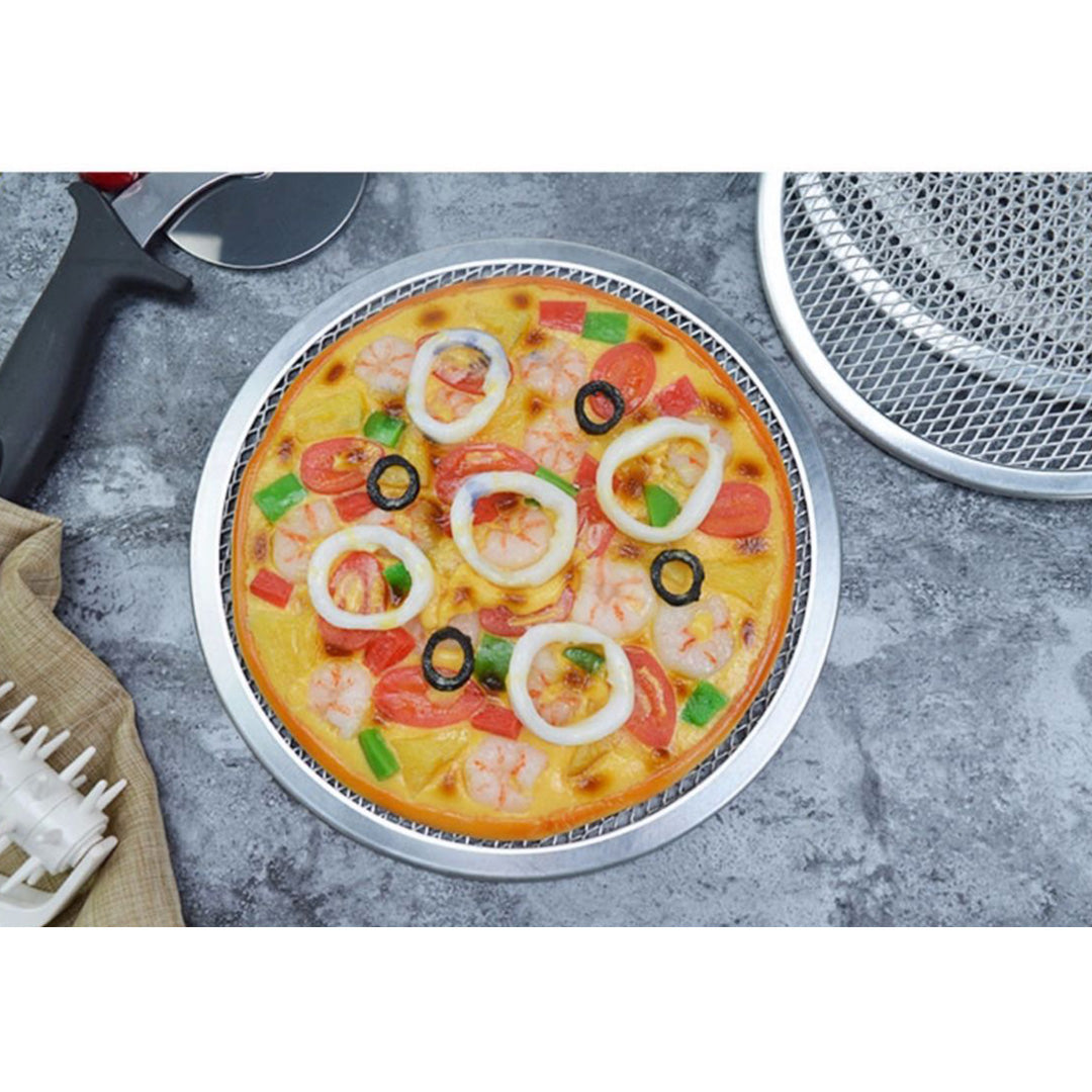 Premium Round Seamless Aluminium Nonstick Commercial Grade Pizza Screen Baking Pan Set - image10