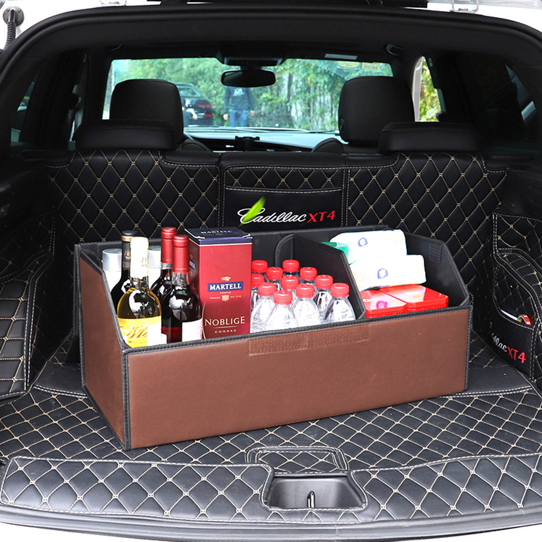Premium 2X Leather Car Boot Collapsible Foldable Trunk Cargo Organizer Portable Storage Box Coffee Large - image10