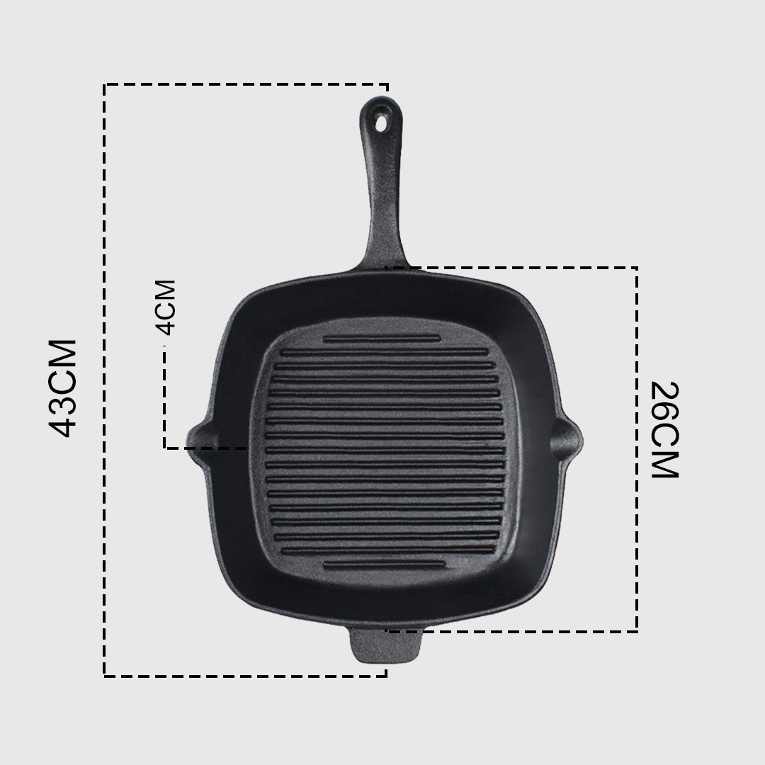 Premium 26cm Square Ribbed Cast Iron Frying Pan SkilletSteak Sizzle Platter with Handle - image10