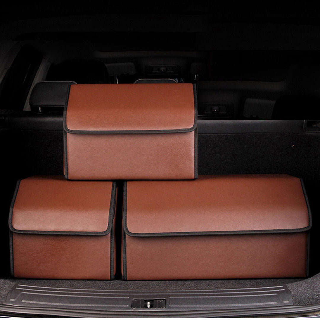 Premium 4X Leather Car Boot Collapsible Foldable Trunk Cargo Organizer Portable Storage Box Coffee Medium - image11