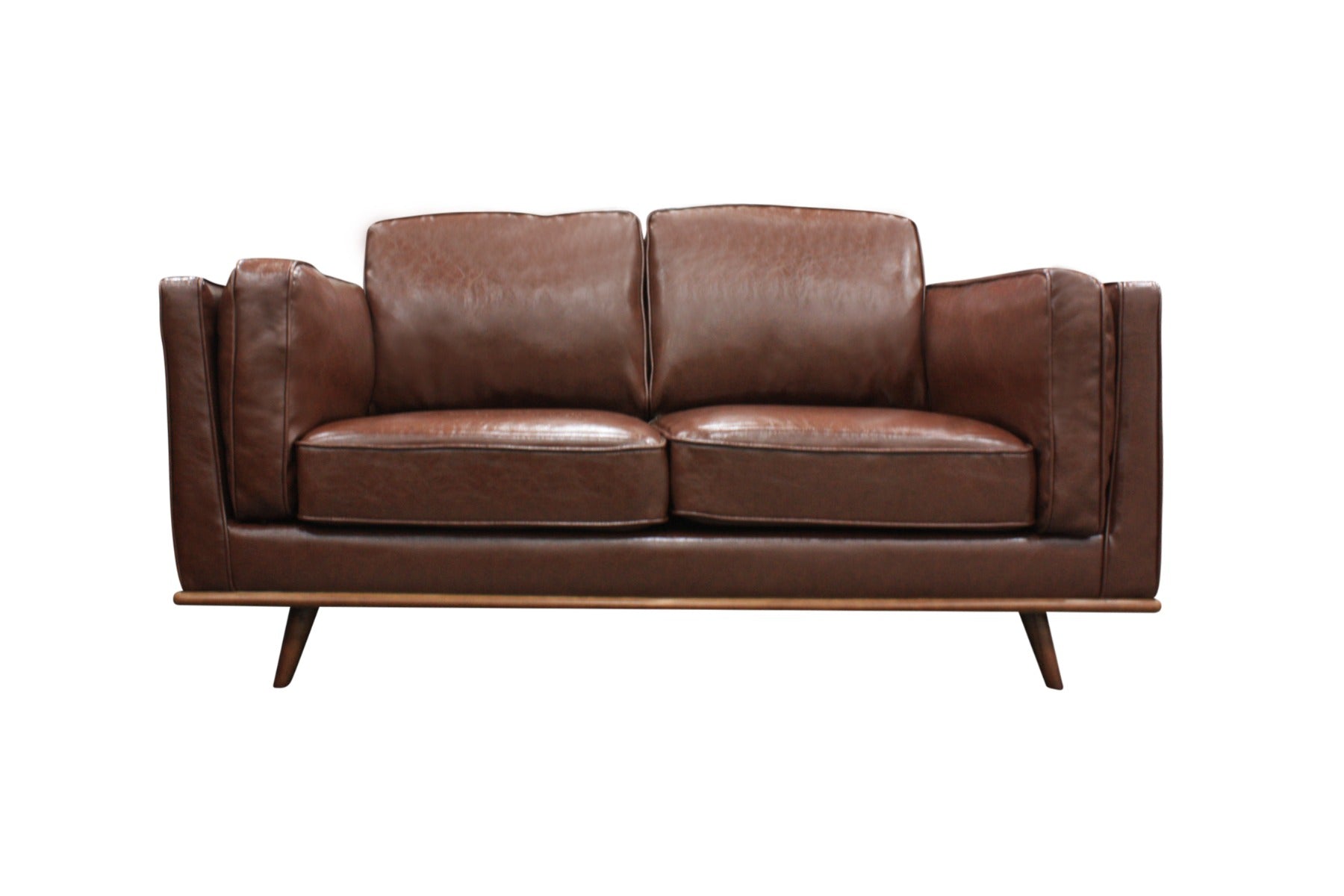 2 Seater Faux Leather Sofa Brown Modern Lounge Set for Living Room Couch with Wooden Frame - image2