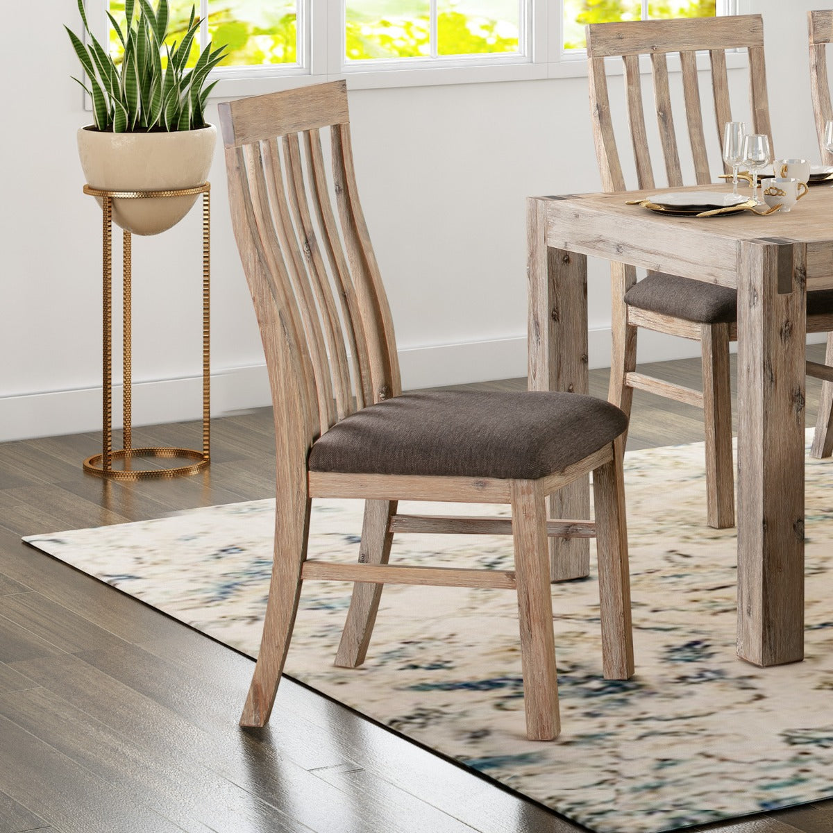 2x Wooden Frame Leatherette in Solid Acacia Wood & Veneer Dining Chairs in Oak Colour - image9
