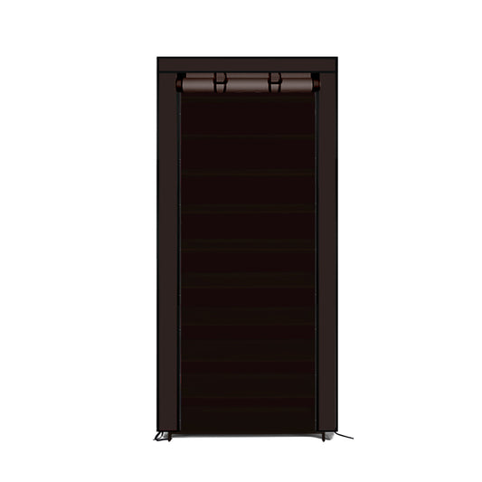 10 Tier Shoe Rack Portable Storage Cabinet Organiser Wardrobe Brown Cover - image1