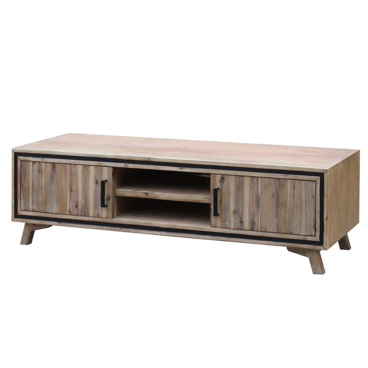 TV Cabinet with 2 Storage Drawers Cabinet Solid Acacia Wooden Entertainment Unit in Sliver Bruch Colour - image2