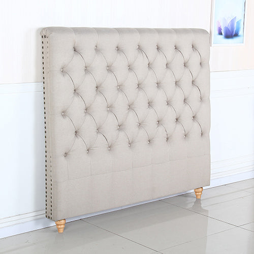 Bed Head Double Size French Provincial Headboard Upholsterd Fabric Beige - image1