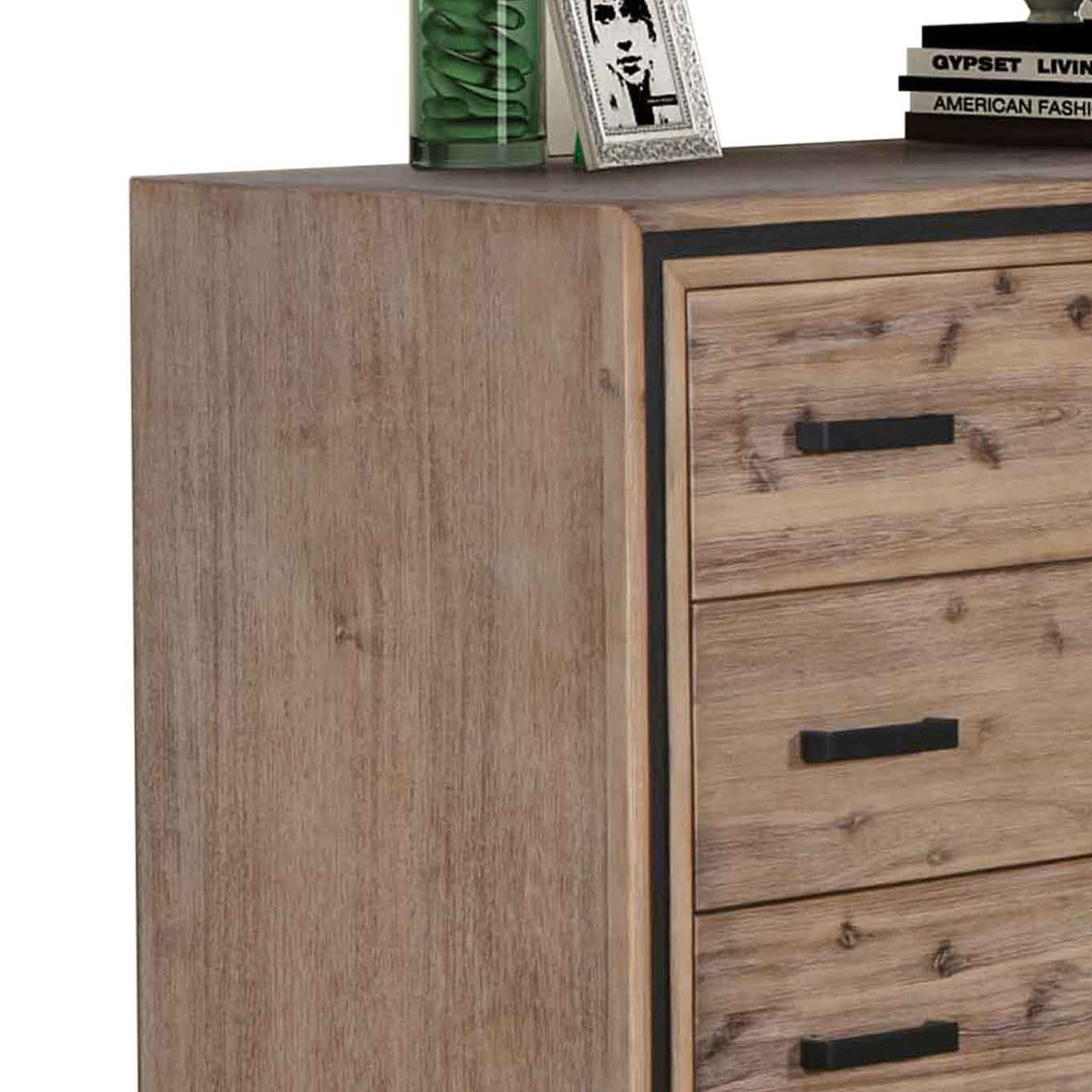 Tallboy with 5 Storage Drawers Solid Acacia Wooden Frame in Silver Brush Colour - image4