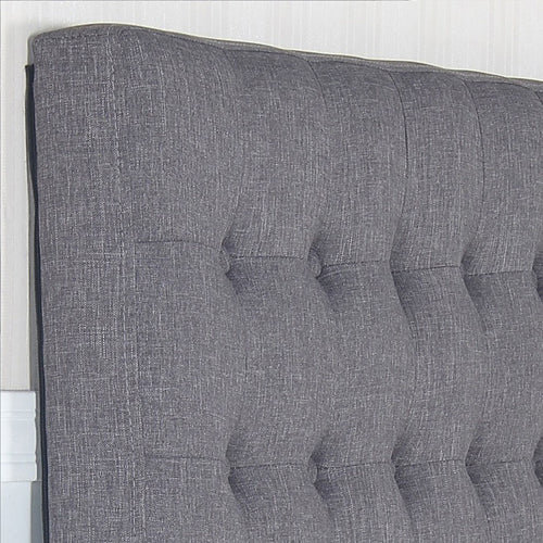 Bed Head King Charcoal Headboard Upholstery Fabric Tufted Buttons - image4