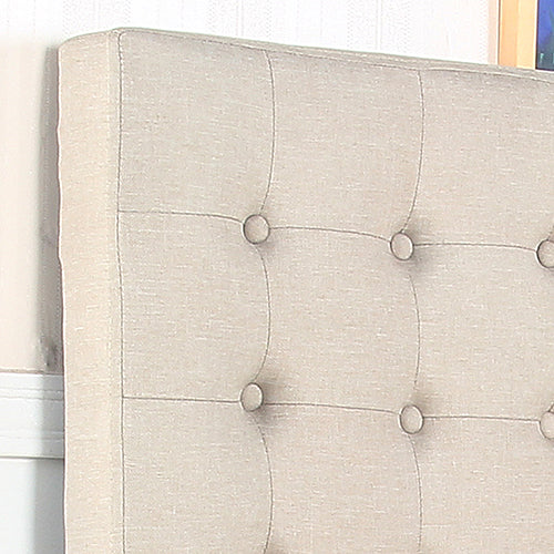 Bed Head King Beige Headboard Upholstery Fabric Tufted Buttons - image8