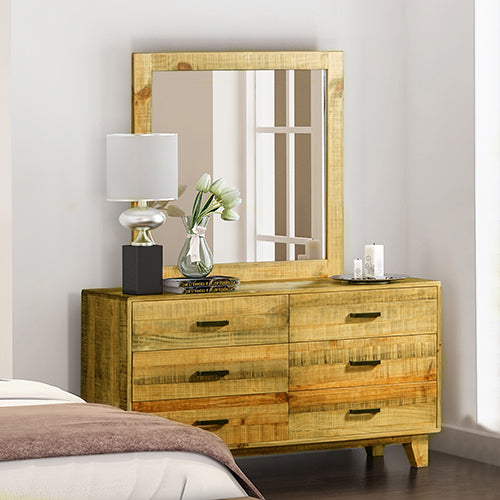 Dresser with 6 Storage Drawers in Solid Acacia With Mirror in Vintage Light Brown Colour - image6