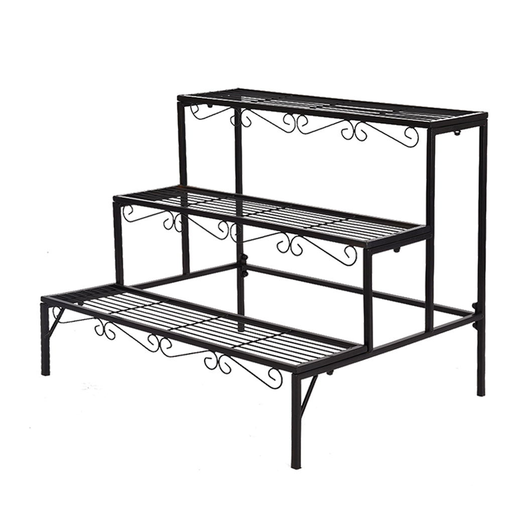 Plant Stand 3 Tier Rectangle Metal Flower Pot Planter Corner Shelf Black - image1