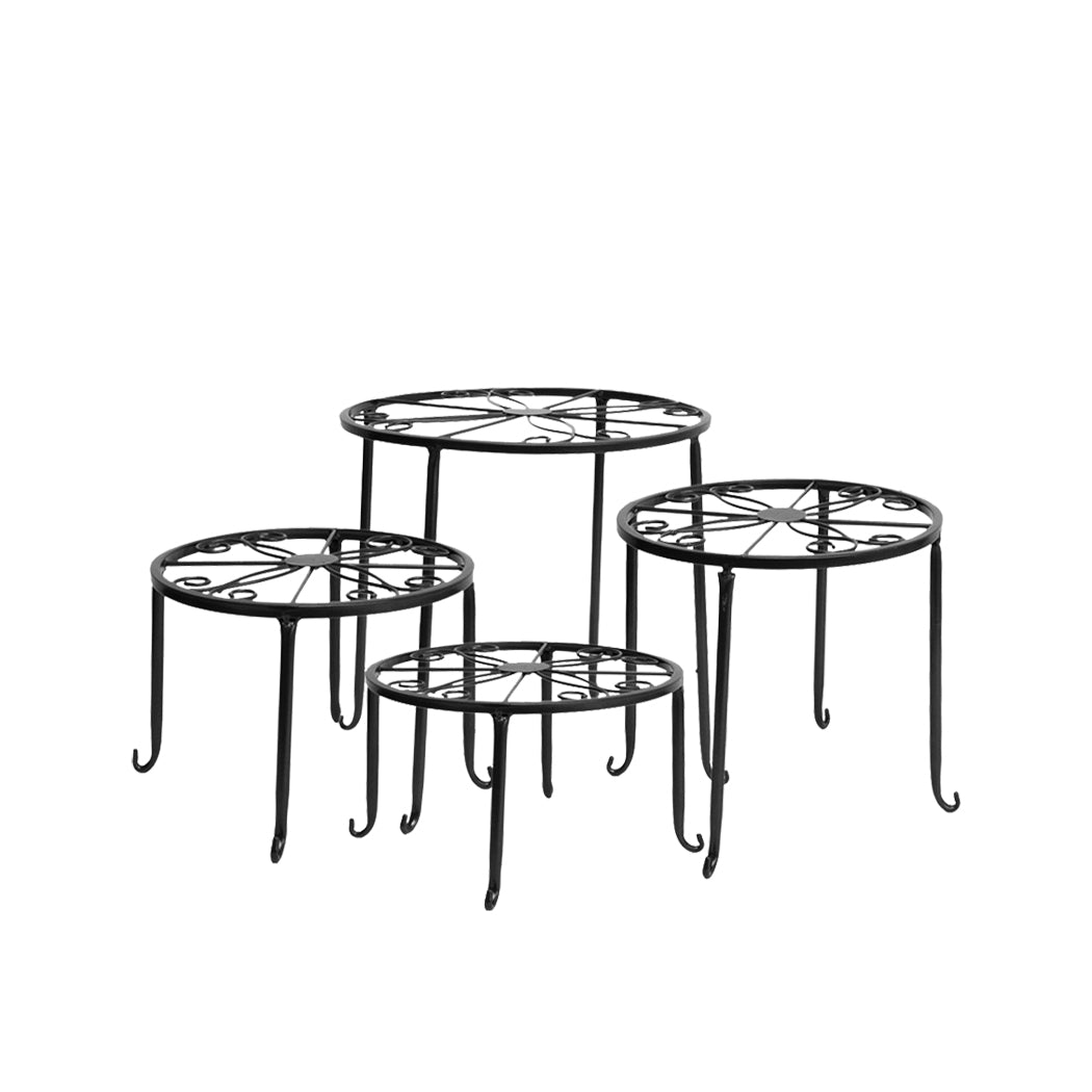 4X Plant Stand Outdoor Indoor Metal Black Flower Pot Garden Decor Rack Round AU - image1