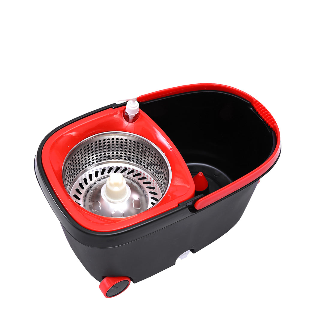 360° Spin Mop Bucket Set Spinning Stainless Steel Rotating Wet Dry Black - image2