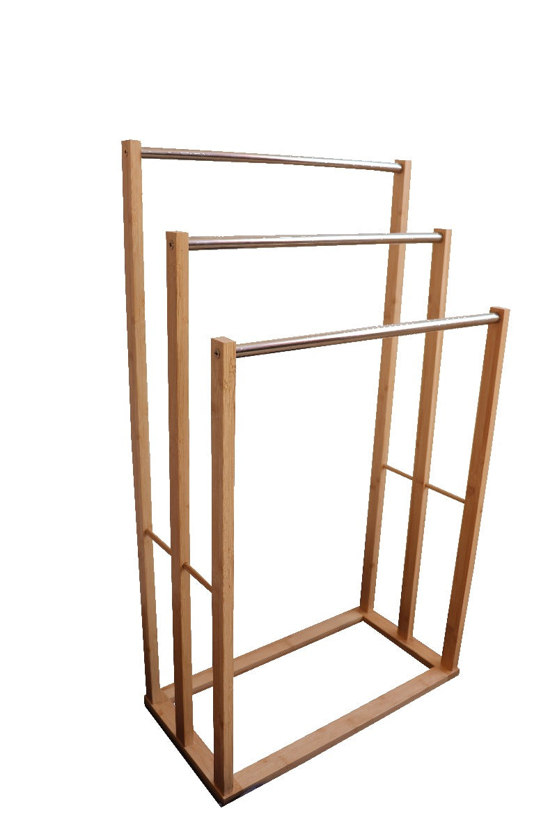 Bamboo Towel Bar Metal Holder Rack 3-Tier Freestanding for Bathroom and Bedroom - image1