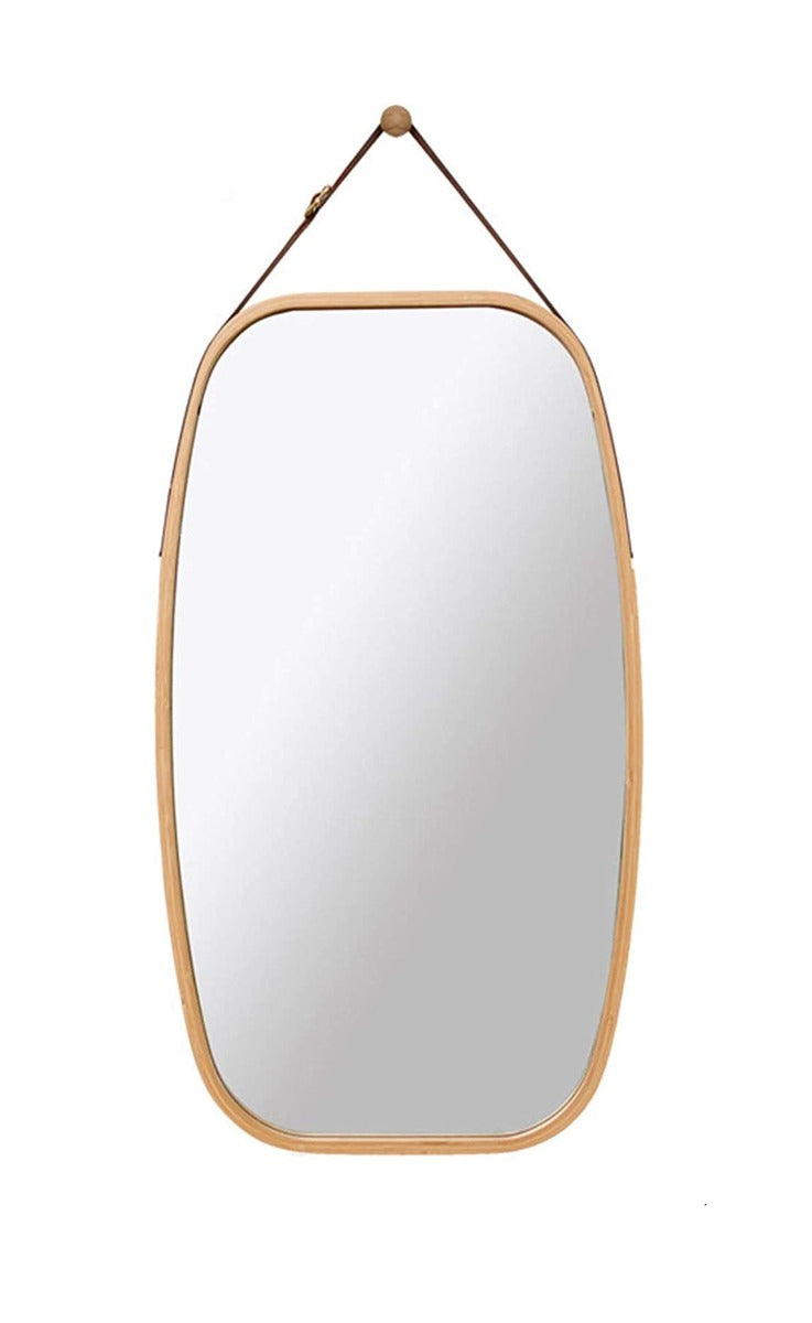 Hanging Full LengthWall Mirror - Solid Bamboo Frame and Adjustable Leather Strap for Bathroom and Bedroom - image1