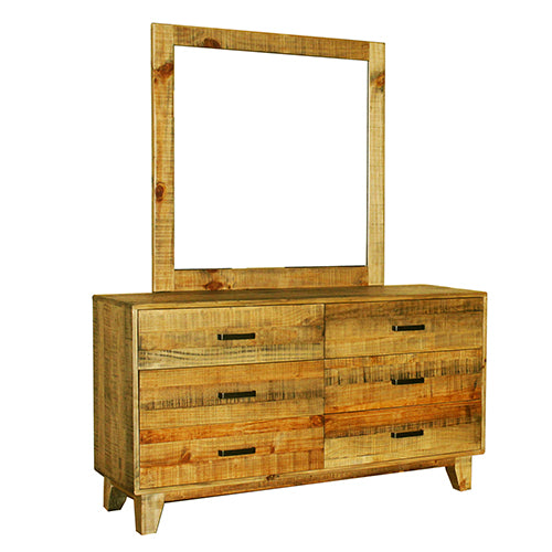 Dresser with 6 Storage Drawers in Solid Acacia With Mirror in Vintage Light Brown Colour - image2