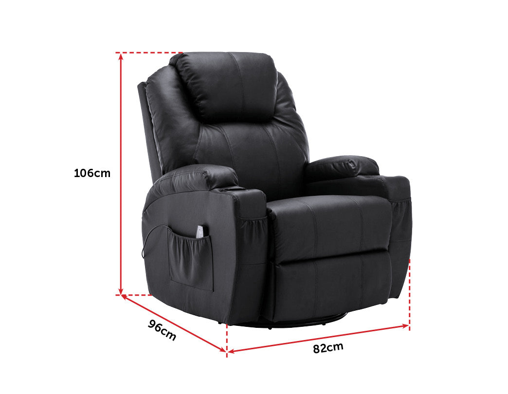 Massage Sofa Chair Recliner 360 Degree Swivel PU Leather Lounge 8 Point Heated - image2