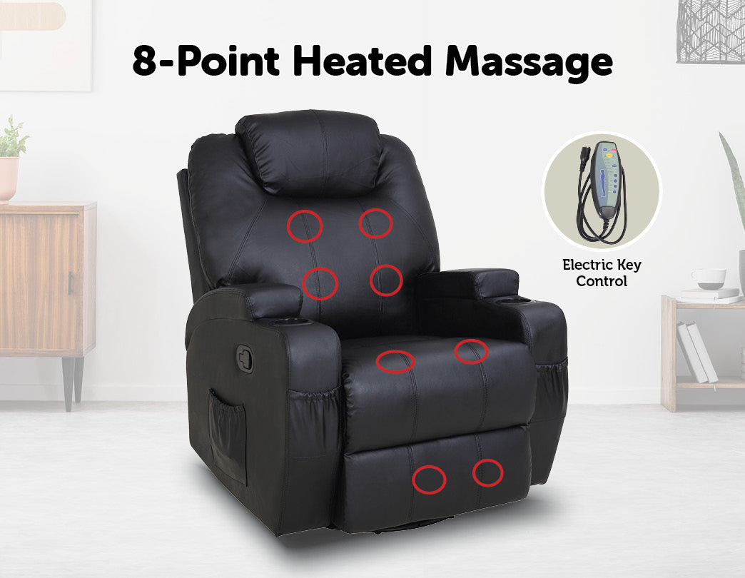 Massage Sofa Chair Recliner 360 Degree Swivel PU Leather Lounge 8 Point Heated - image6