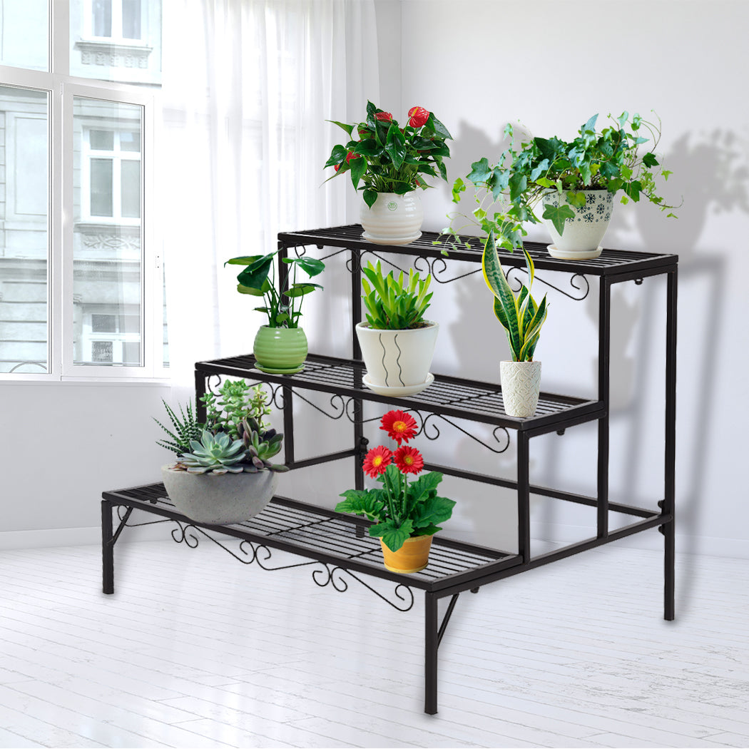 Plant Stand 3 Tier Rectangle Metal Flower Pot Planter Corner Shelf Black - image8