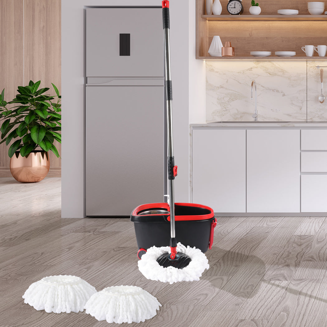 360° Spin Mop Bucket Set Spinning Stainless Steel Rotating Wet Dry Black - image8