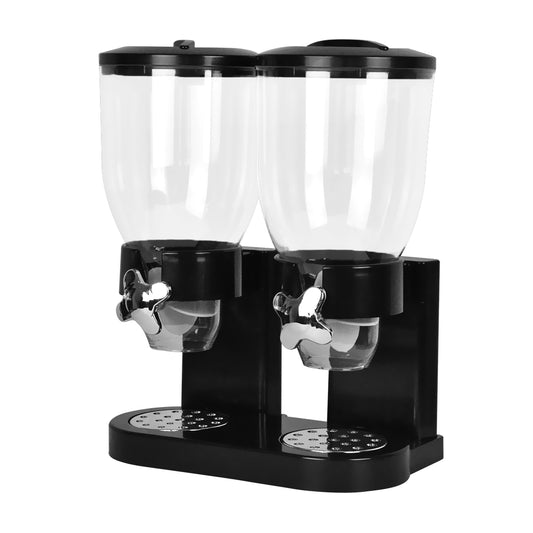 Double Cereal Dispenser Dry Food Storage Container Dispense Machine Black - image1