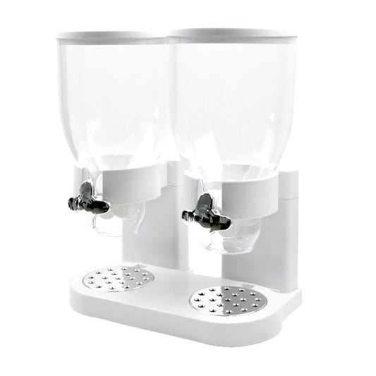 Double Cereal Dispenser Dry Food Storage Container Dispense Machine White - image1