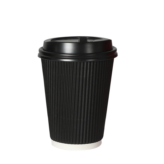 100 Pcs 12oz Disposable Takeaway Coffee Paper Cups Triple Wall Take Away w Lids - image1