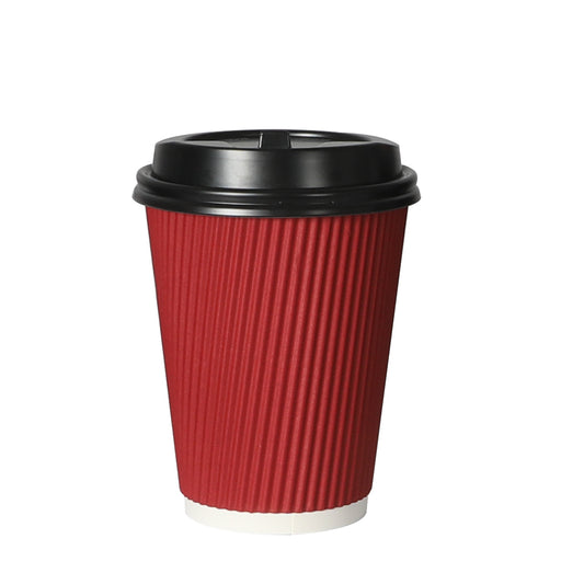 200 Pcs 12oz Disposable Takeaway Coffee Paper Cups Triple Wall Take Away w Lids - image1