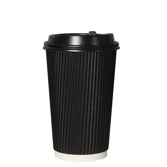 100 Pcs 16oz Disposable Takeaway Coffee Paper Cups Triple Wall Take Away w Lids - image1