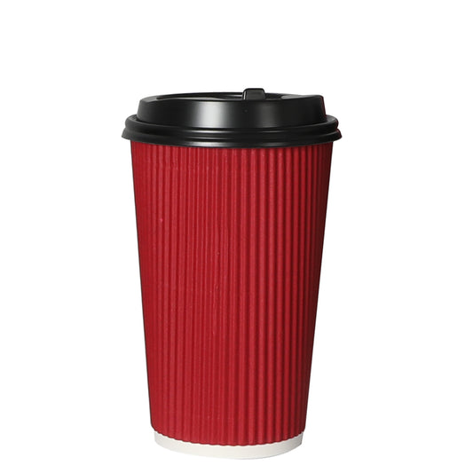 100 Pcs 16oz Disposable Takeaway Coffee Paper Cups Triple Wall Take Away w Lids - image1