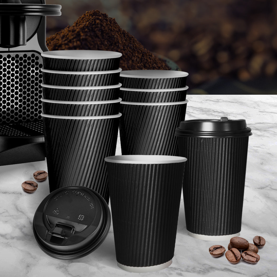 200 Pcs 16oz Disposable Takeaway Coffee Paper Cups Triple Wall Take Away w Lids - image8