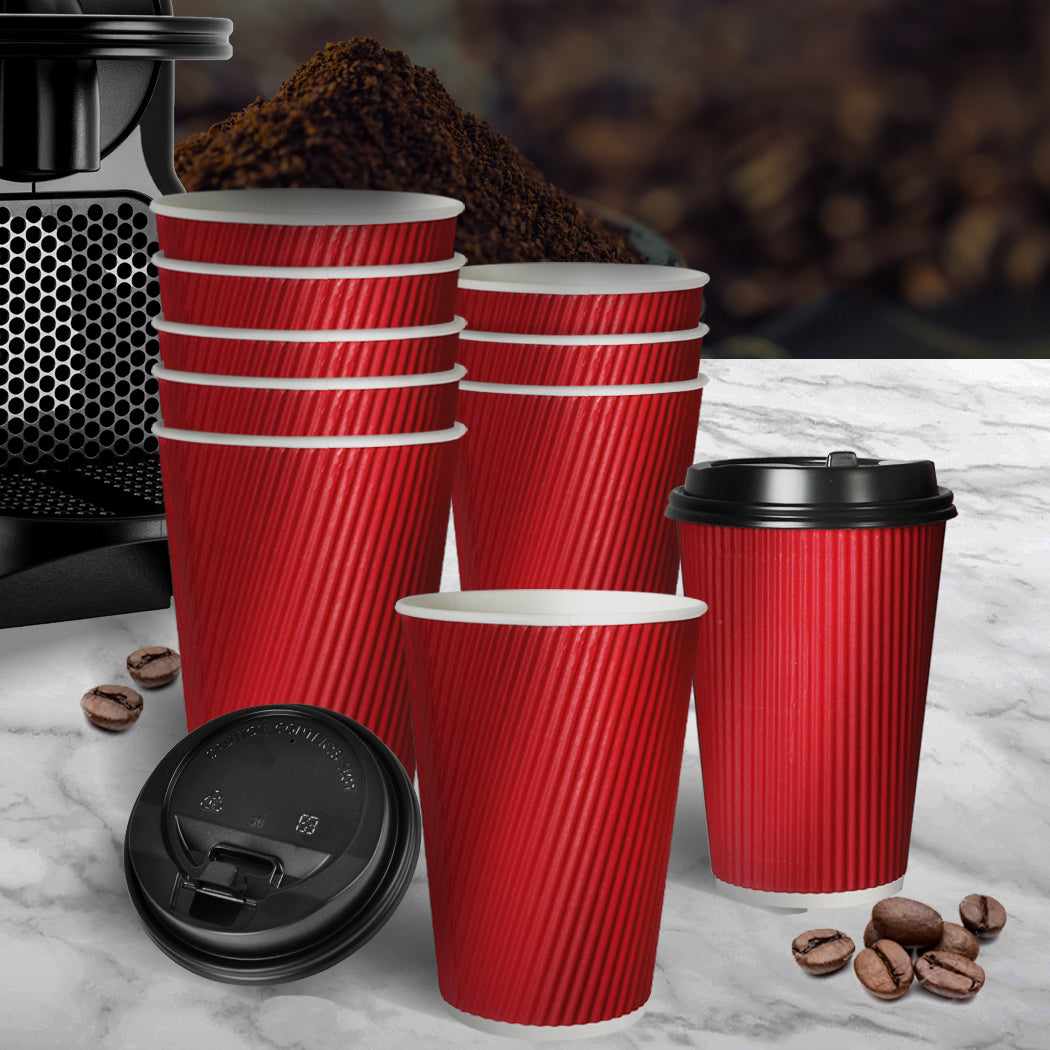 200 Pcs 16oz Disposable Takeaway Coffee Paper Cups Triple Wall Take Away w Lids - image8