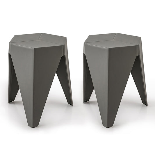 Set of 2 Puzzle Stool Plastic Stacking Stools Chair Outdoor Indoor Grey - image1