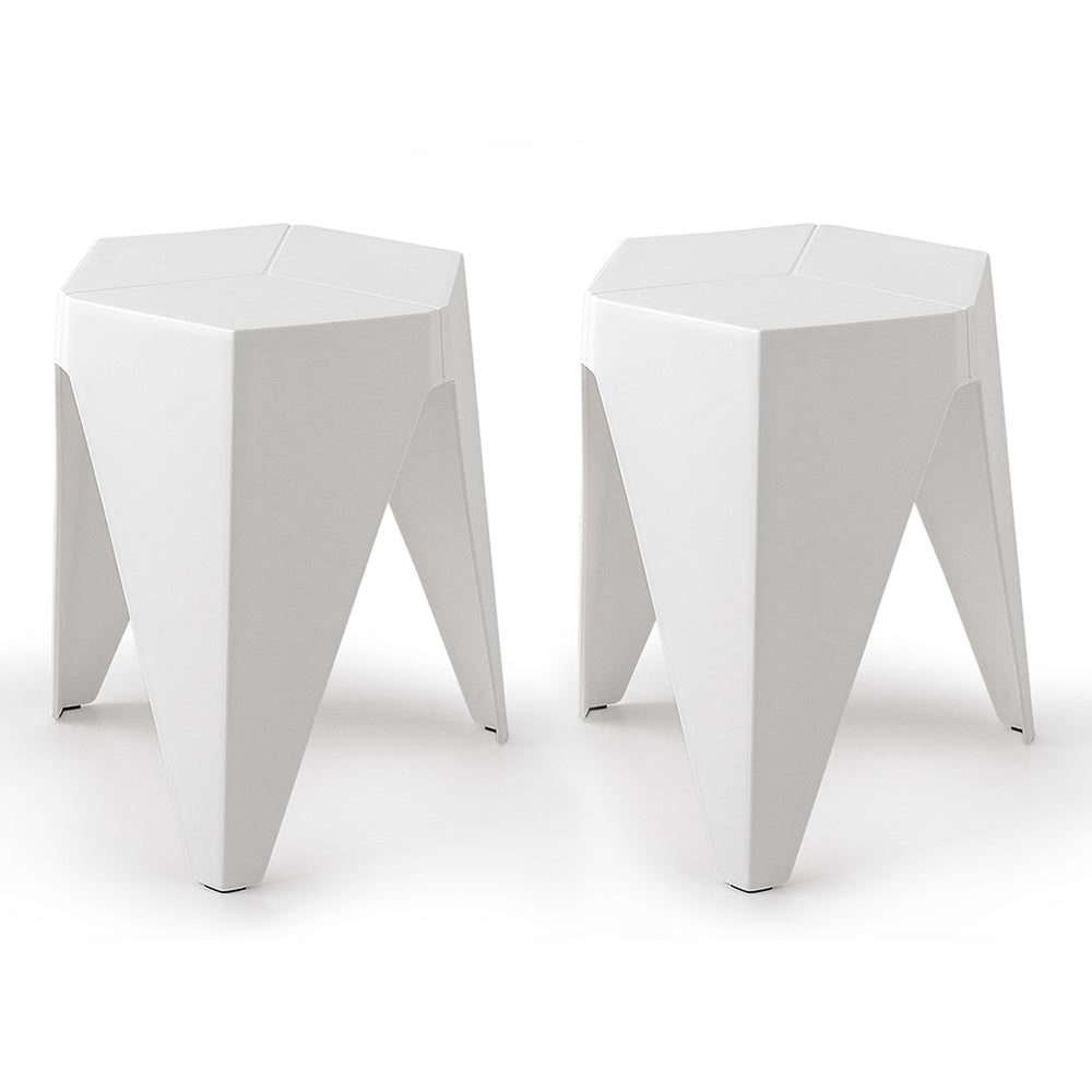 Set of 2 Puzzle Stool Plastic Stacking Stools Chair Outdoor Indoor White - image1